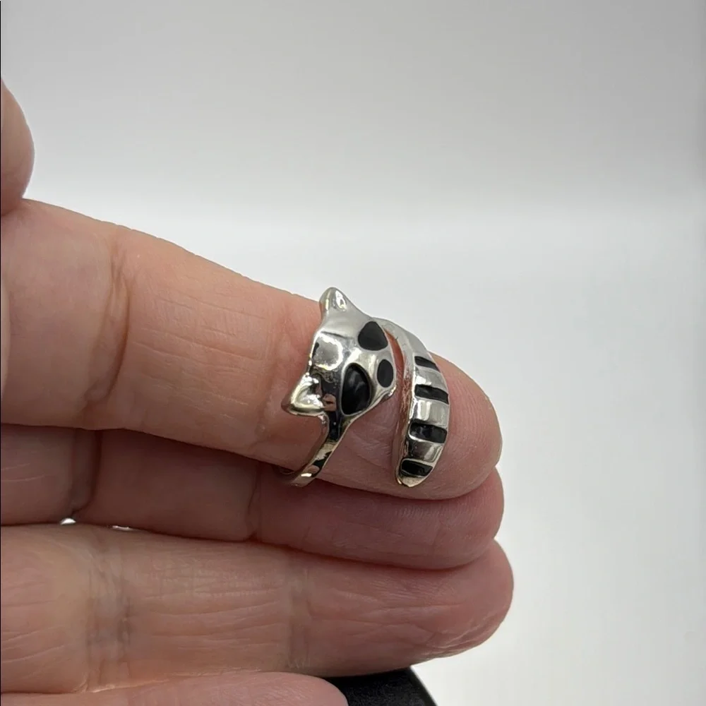 Chrome Silver Tone Raccoon Ring One Size Adjustable